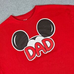 Disney Mickey‎ Mouse Dad T-Shirt Men's Size 2XL/2XG Red Cotton Graphic Vacation